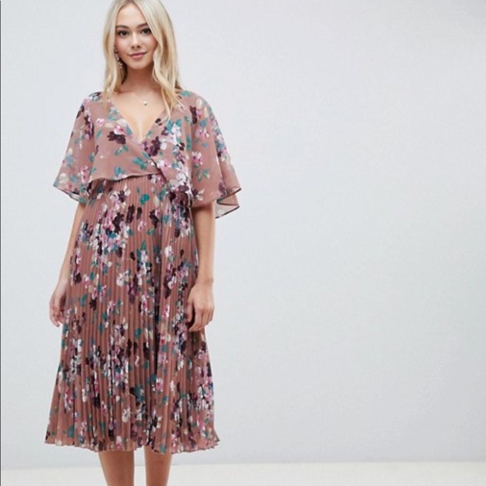 ASOS Floral Midi Dress in Pink and Green